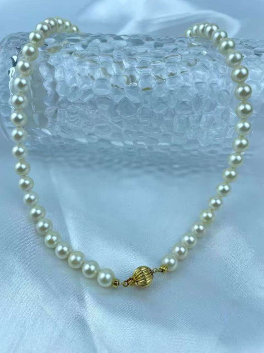 N 02 Sea water Akoya Pearl Necklace 18" Necklace 18k Clasp with certificate