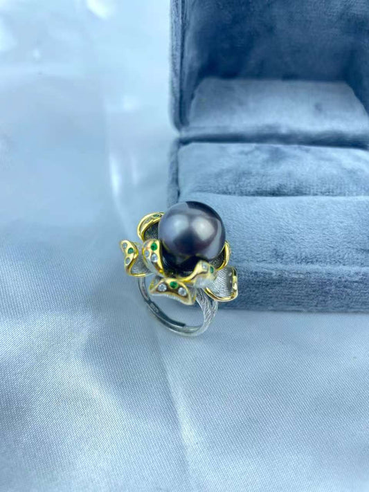 R01 Seawater Tahitian Pearl  S925 Ring adjustable Ring