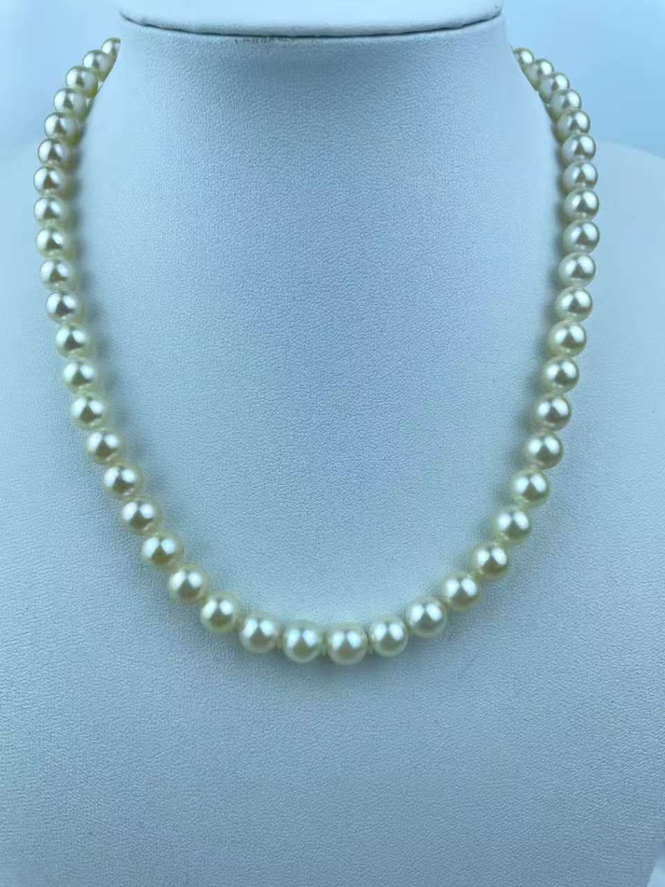 N 02 Sea water Akoya Pearl Necklace 18" Necklace 18k Clasp with certificate