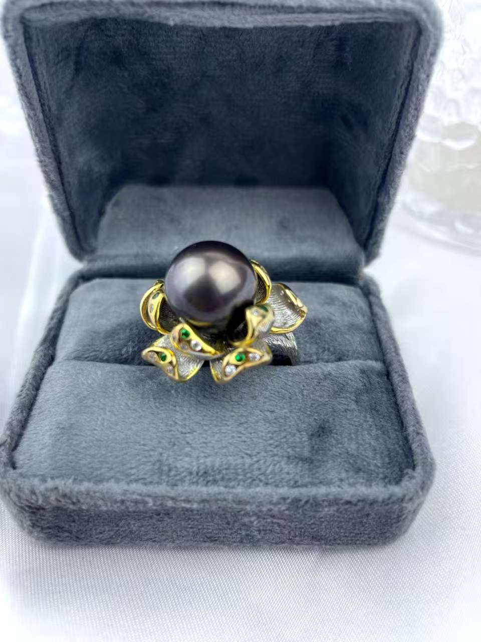 R01 Seawater Tahitian Pearl  S925 Ring adjustable Ring