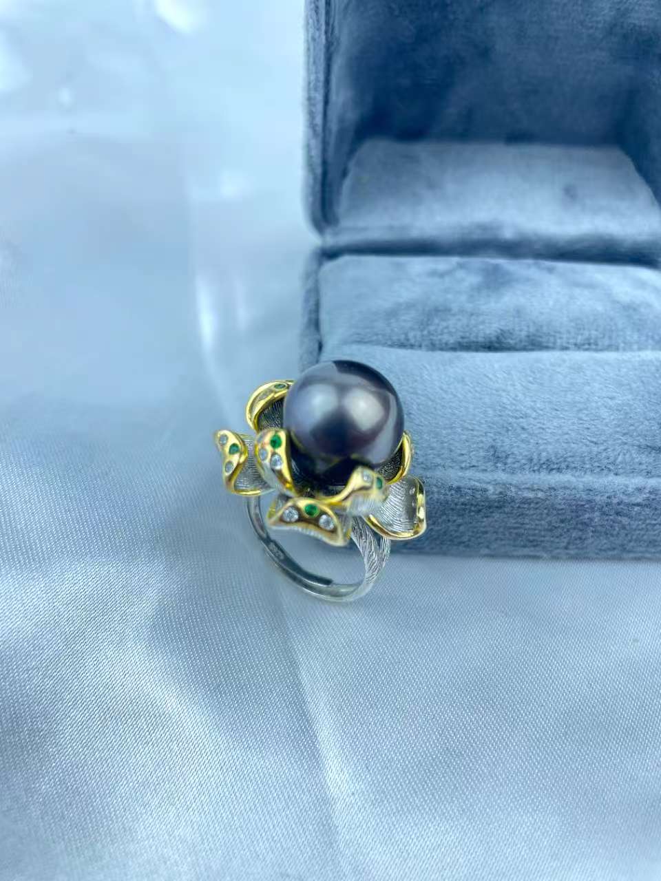 R01 Seawater Tahitian Pearl  S925 Ring adjustable Ring